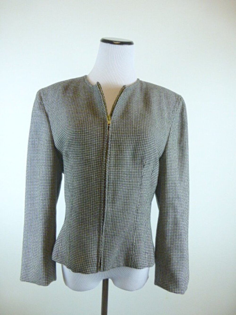 Vintage Genny zip black white tweed wool zip front blazer i46 12